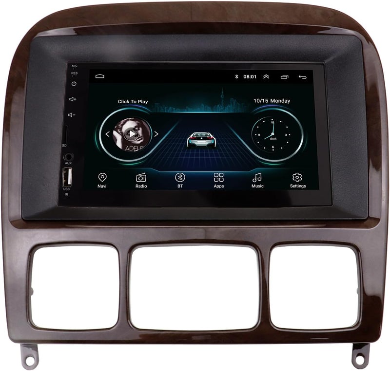 DKMUS Double Din and 9 Inches Radio Dash Kit Compatible with Mercedes Benz S Class W220 1998-2005 Stereo Installation Mount Trim Bezel (Wooden Color) - Image 3